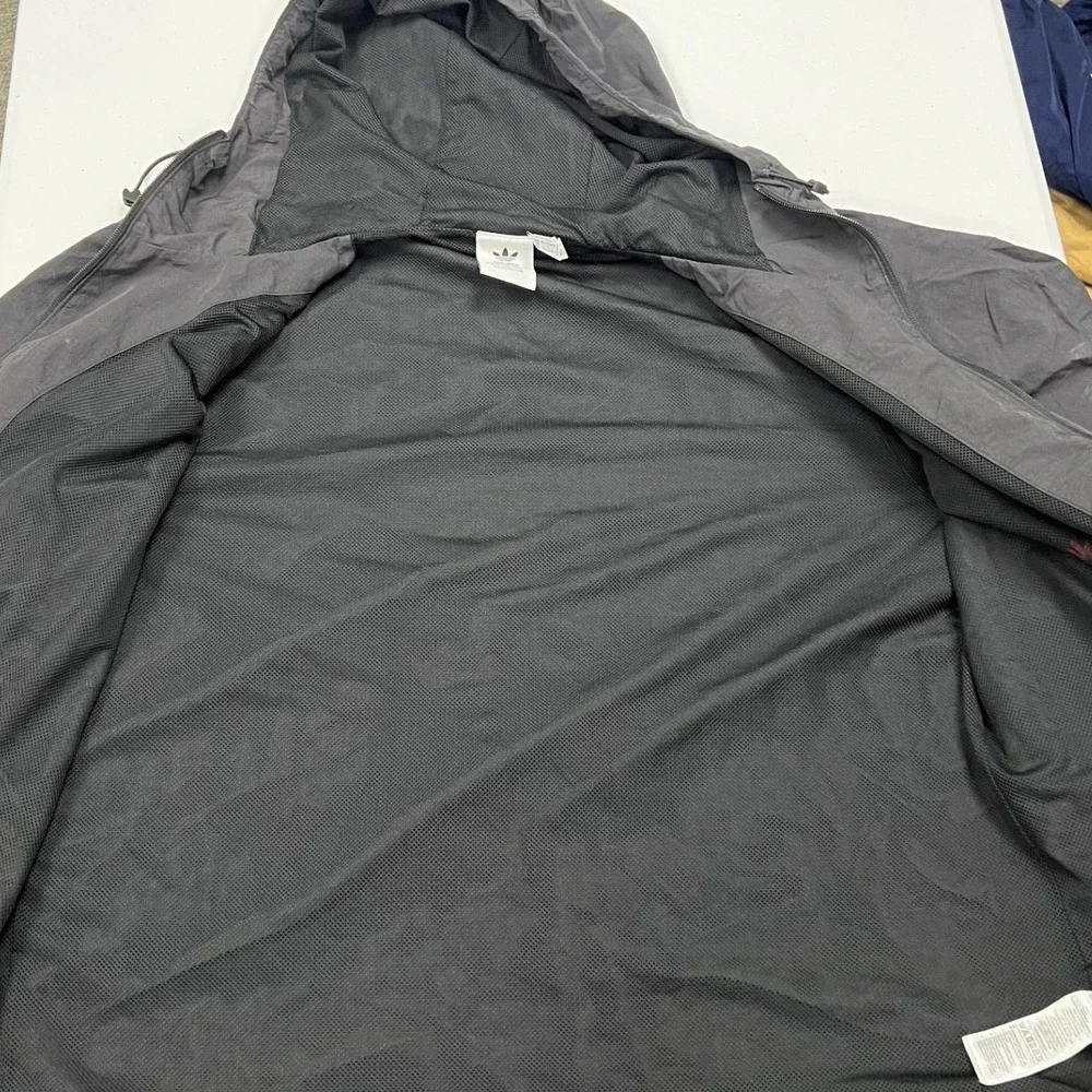 Adidas Windbreaker Jacket Mens M Grey Tricolor Trefoil Logo Full Zip Hooded